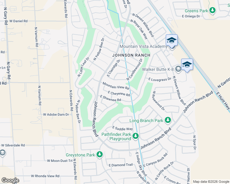 map of restaurants, bars, coffee shops, grocery stores, and more near 386 East Shawnee Road in San Tan Valley