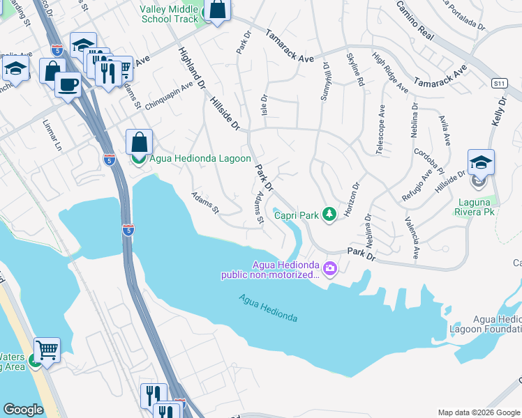 map of restaurants, bars, coffee shops, grocery stores, and more near 4560 Cove Drive in Carlsbad