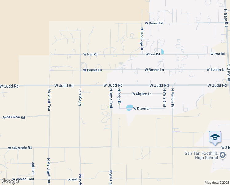 map of restaurants, bars, coffee shops, grocery stores, and more near 2556 West Judd Road in Queen Creek