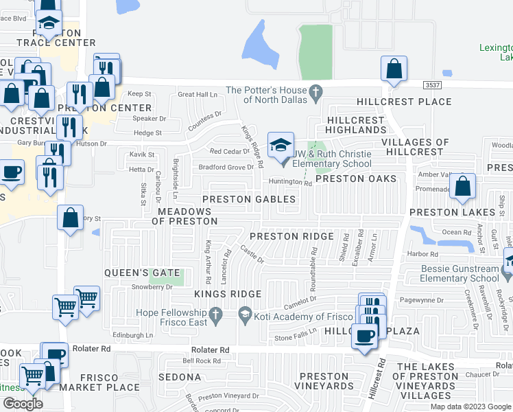 map of restaurants, bars, coffee shops, grocery stores, and more near 8141 Kings Ridge Road in Frisco
