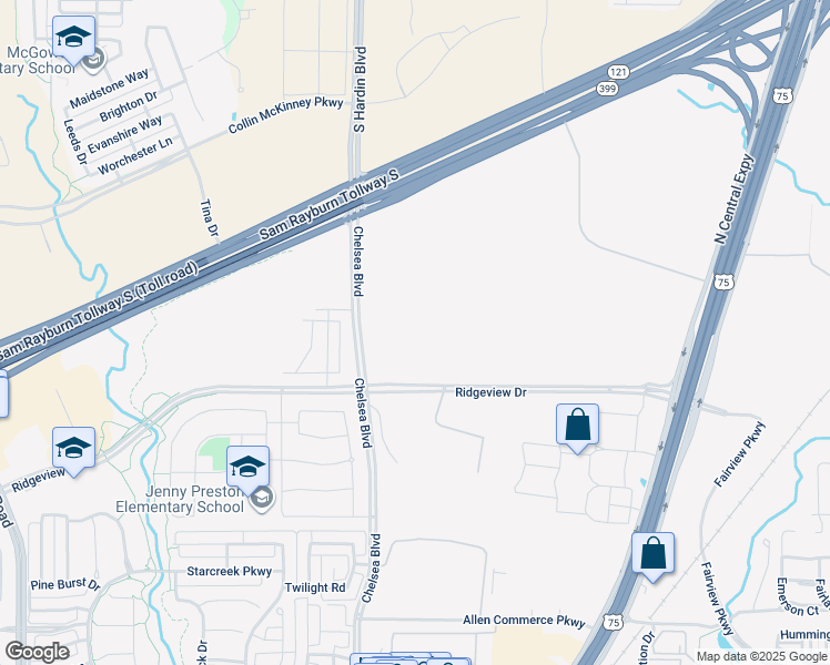 map of restaurants, bars, coffee shops, grocery stores, and more near 2520-2630 Chelsea Boulevard in Allen