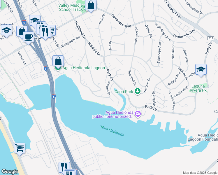 map of restaurants, bars, coffee shops, grocery stores, and more near 4566 Cove Drive in Carlsbad