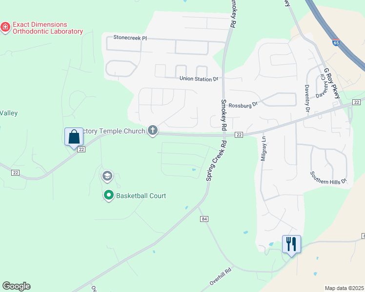 map of restaurants, bars, coffee shops, grocery stores, and more near 216 Waterstone Court in Montevallo