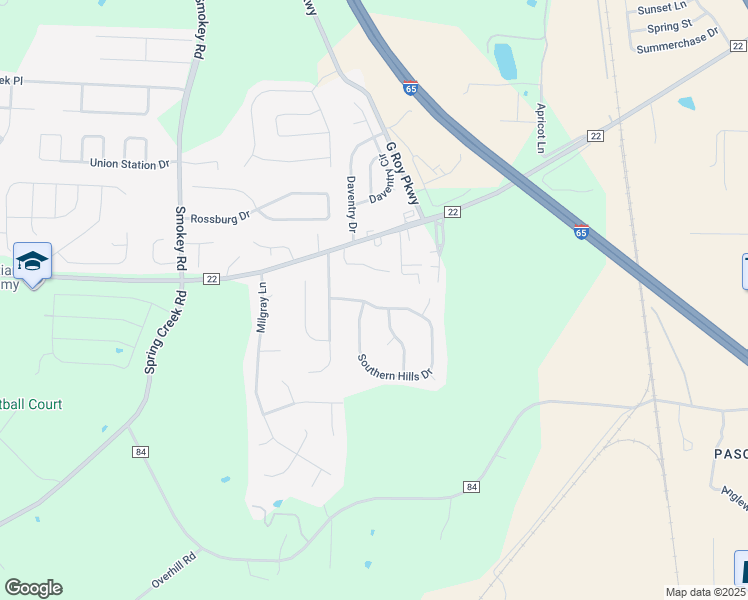 map of restaurants, bars, coffee shops, grocery stores, and more near 105 Southern Hills Drive in Calera