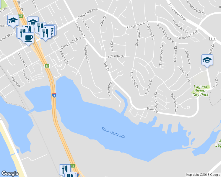 map of restaurants, bars, coffee shops, grocery stores, and more near 4590 Adams Street in Carlsbad