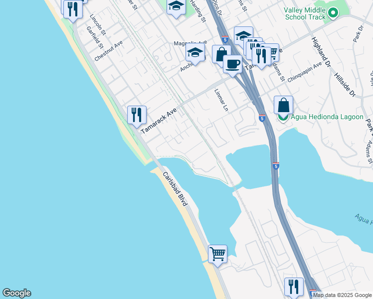 map of restaurants, bars, coffee shops, grocery stores, and more near 334 Date Avenue in Carlsbad