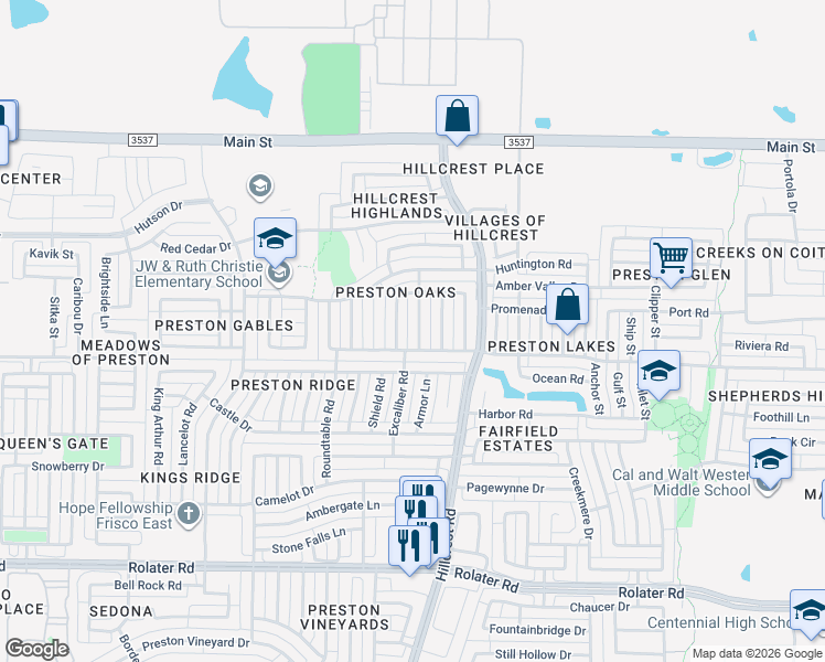 map of restaurants, bars, coffee shops, grocery stores, and more near 8204 Rincon Street in Frisco