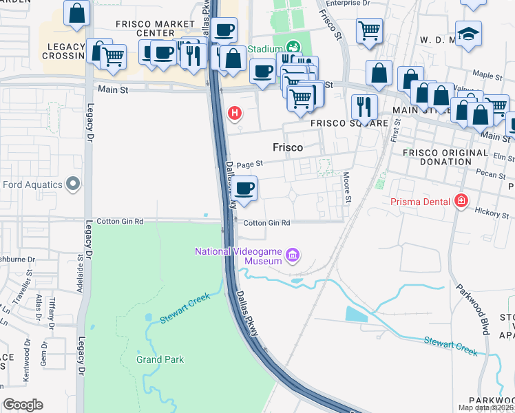 map of restaurants, bars, coffee shops, grocery stores, and more near 5752 Cotton Gin Road in Frisco