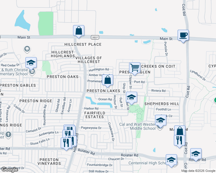 map of restaurants, bars, coffee shops, grocery stores, and more near 8116 Bay Street in Frisco