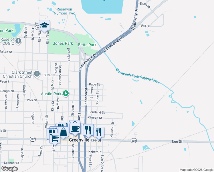 map of restaurants, bars, coffee shops, grocery stores, and more near 2100 Pace Street in Greenville