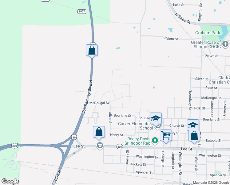 map of restaurants, bars, coffee shops, grocery stores, and more near 1505 Reed Street in Greenville