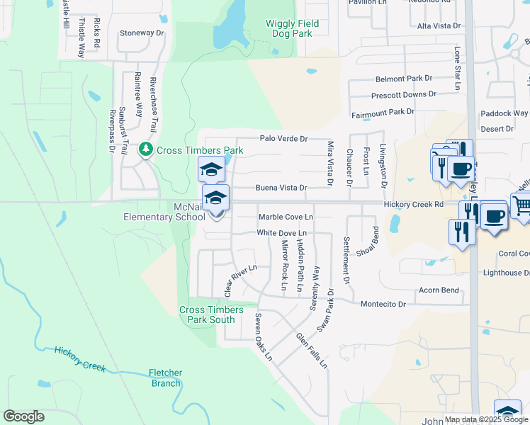map of restaurants, bars, coffee shops, grocery stores, and more near 1405 Marble Cove Lane in Denton