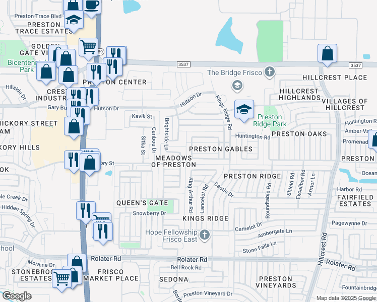 map of restaurants, bars, coffee shops, grocery stores, and more near 8161 Hyde Park Drive in Frisco