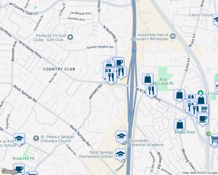 map of restaurants, bars, coffee shops, grocery stores, and more near 1061 West El Norte Parkway in Escondido