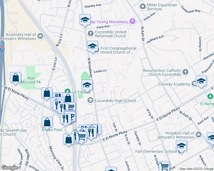 map of restaurants, bars, coffee shops, grocery stores, and more near 159 La Lomita Drive in Escondido