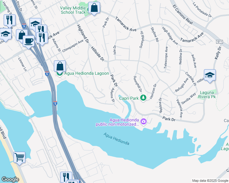map of restaurants, bars, coffee shops, grocery stores, and more near 4590 Adams Street in Carlsbad