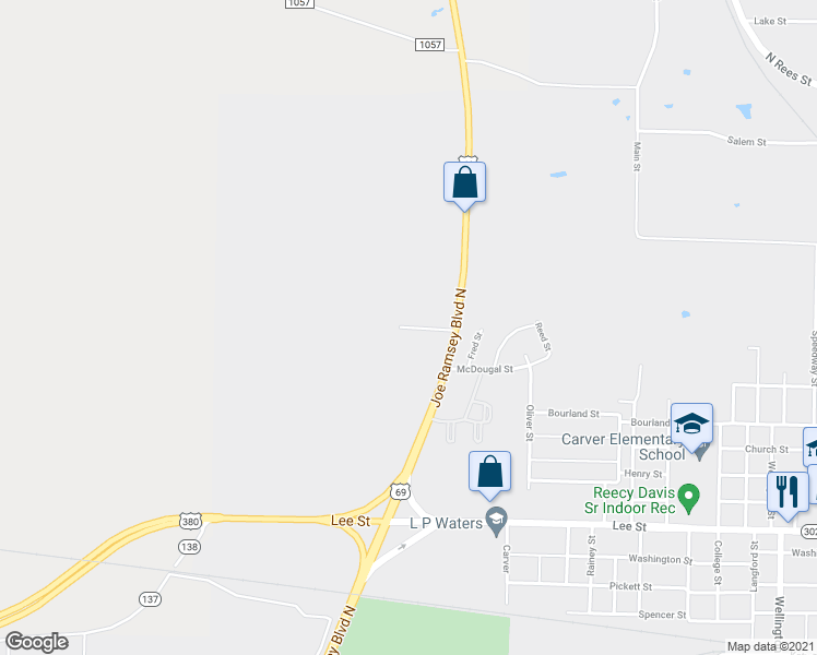 map of restaurants, bars, coffee shops, grocery stores, and more near 1600 Joe Ramsey Boulevard North in Greenville