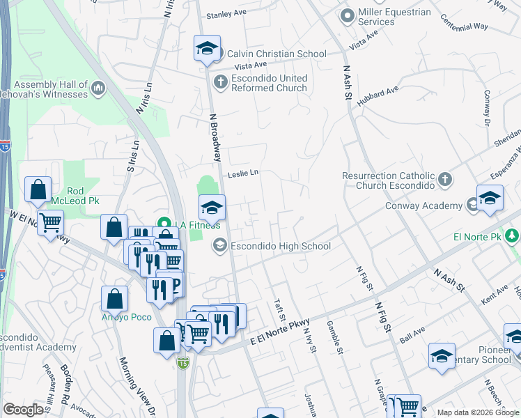 map of restaurants, bars, coffee shops, grocery stores, and more near 159 La Lomita Drive in Escondido
