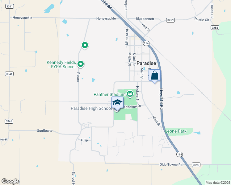 map of restaurants, bars, coffee shops, grocery stores, and more near 323 School House Road in Paradise