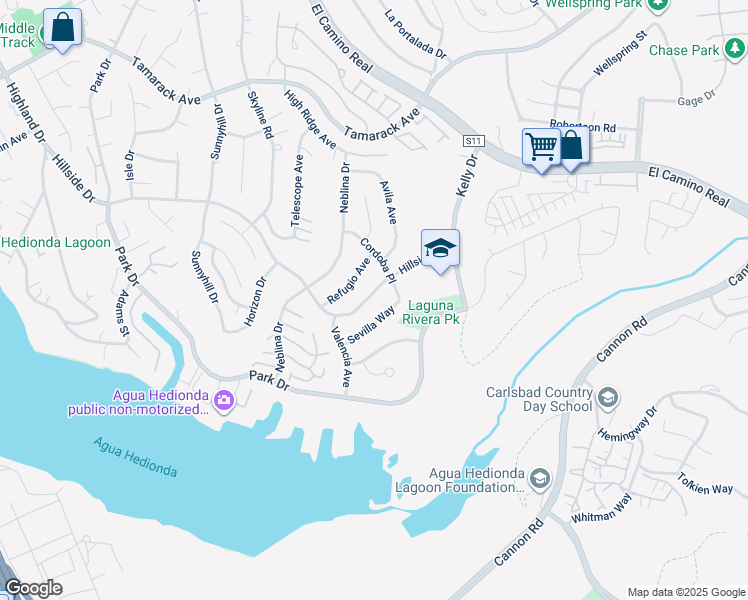 map of restaurants, bars, coffee shops, grocery stores, and more near 4883 Hillside Drive in Carlsbad