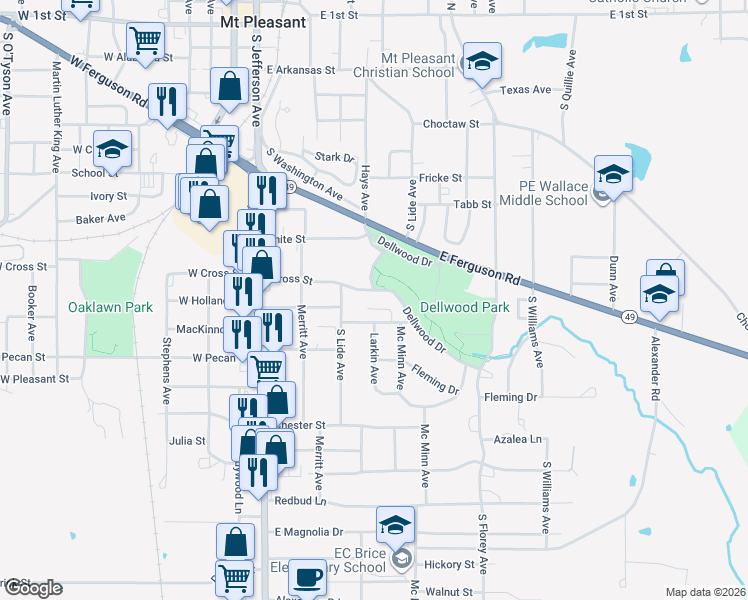 map of restaurants, bars, coffee shops, grocery stores, and more near 402 Dellwood Drive in Mount Pleasant