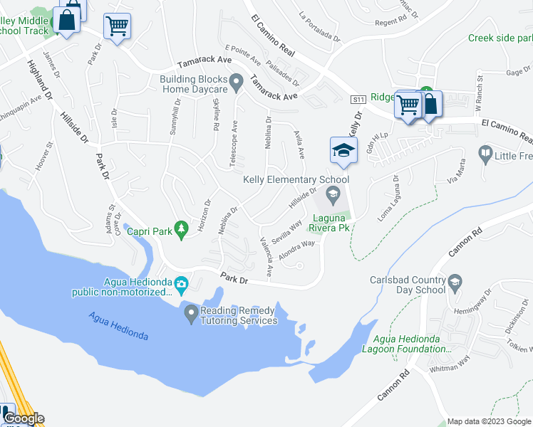 map of restaurants, bars, coffee shops, grocery stores, and more near 4807 Refugio Avenue in Carlsbad