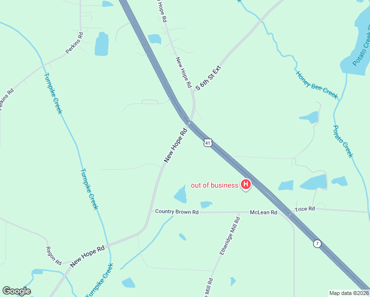 map of restaurants, bars, coffee shops, grocery stores, and more near 6526 New Hope Road in Milner