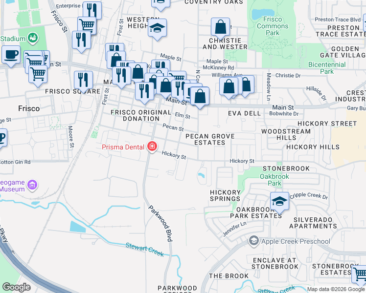 map of restaurants, bars, coffee shops, grocery stores, and more near 7227 Ash Street in Frisco