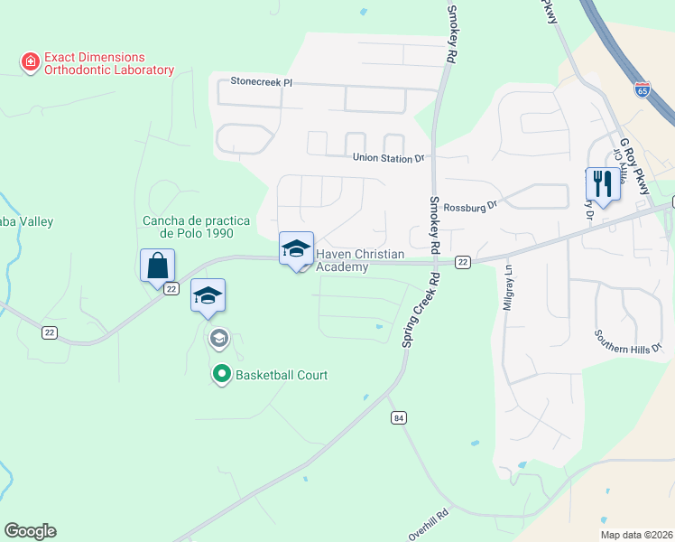 map of restaurants, bars, coffee shops, grocery stores, and more near 216 Waterstone Court in Montevallo