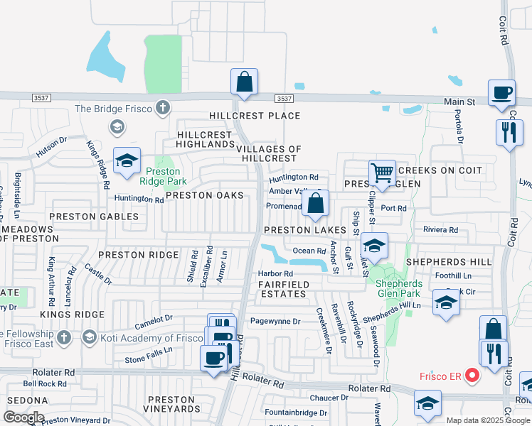map of restaurants, bars, coffee shops, grocery stores, and more near 8205 Yacht Street in Frisco