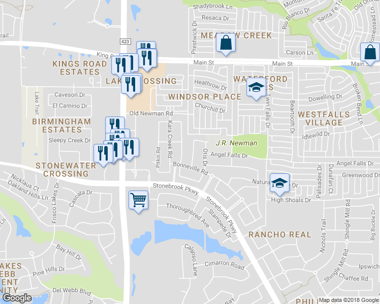 map of restaurants, bars, coffee shops, grocery stores, and more near 8205 Haltered Horse Lane in Frisco