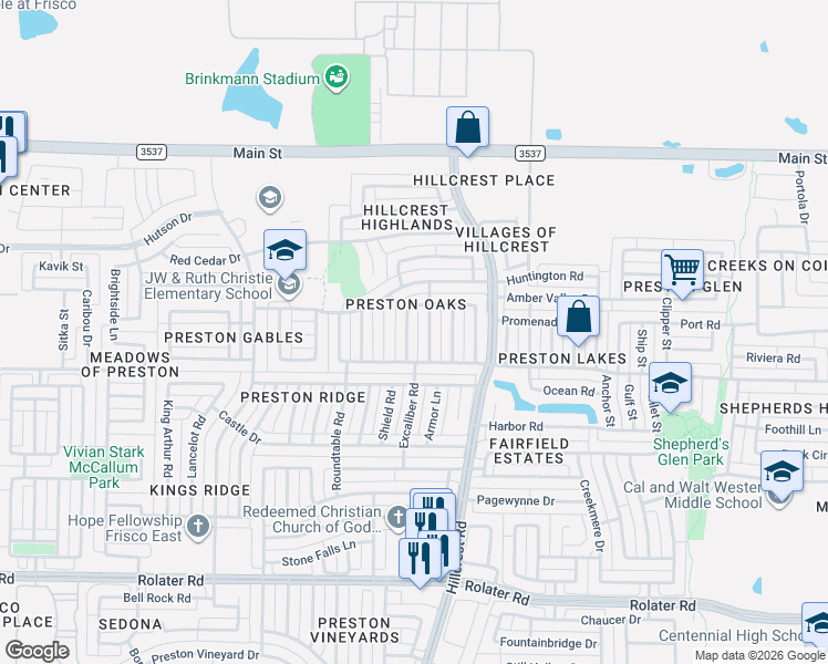 map of restaurants, bars, coffee shops, grocery stores, and more near 8200 Rincon Street in Frisco