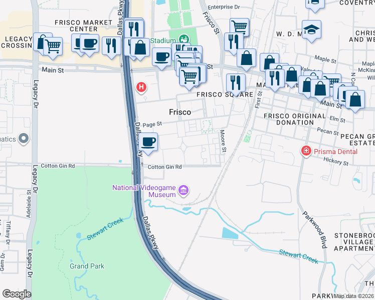 map of restaurants, bars, coffee shops, grocery stores, and more near Cotton Gin Road in Frisco
