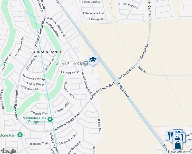 map of restaurants, bars, coffee shops, grocery stores, and more near 1298 East Dragon Fly Road in Queen Creek