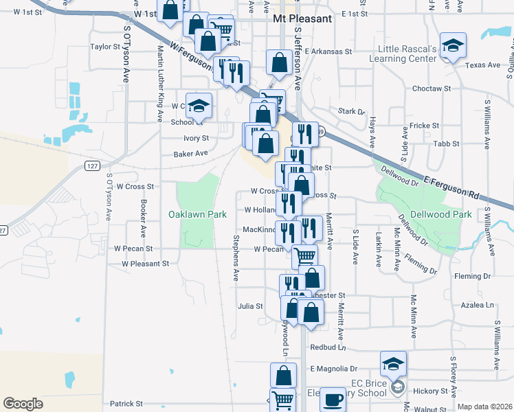 map of restaurants, bars, coffee shops, grocery stores, and more near 204 East Holland Street in Mount Pleasant
