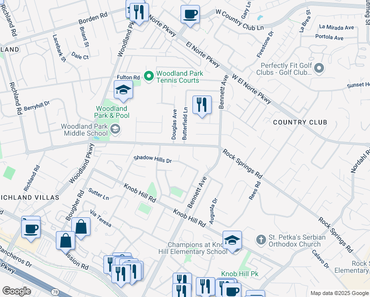 map of restaurants, bars, coffee shops, grocery stores, and more near 1501 Rock Springs Road in San Marcos