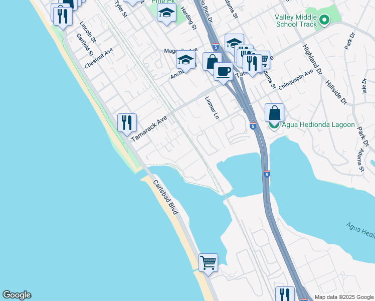 map of restaurants, bars, coffee shops, grocery stores, and more near 334 Date Avenue in Carlsbad