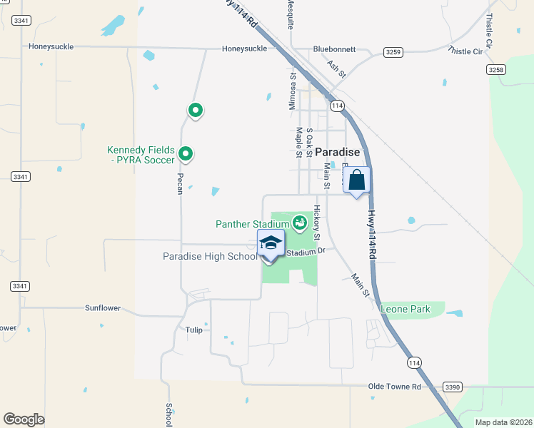 map of restaurants, bars, coffee shops, grocery stores, and more near 323 School House Road in Paradise