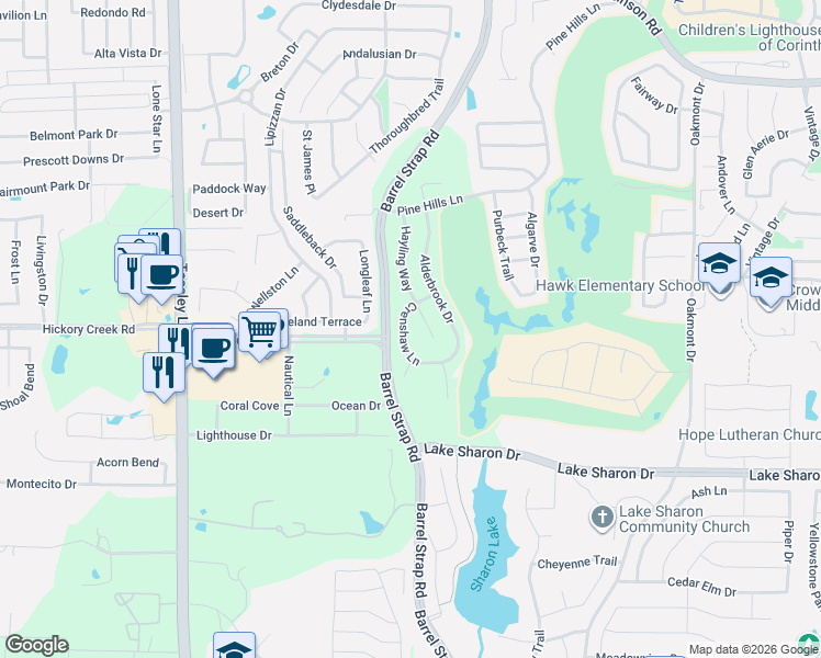 map of restaurants, bars, coffee shops, grocery stores, and more near 6825 Crenshaw Ln in Denton