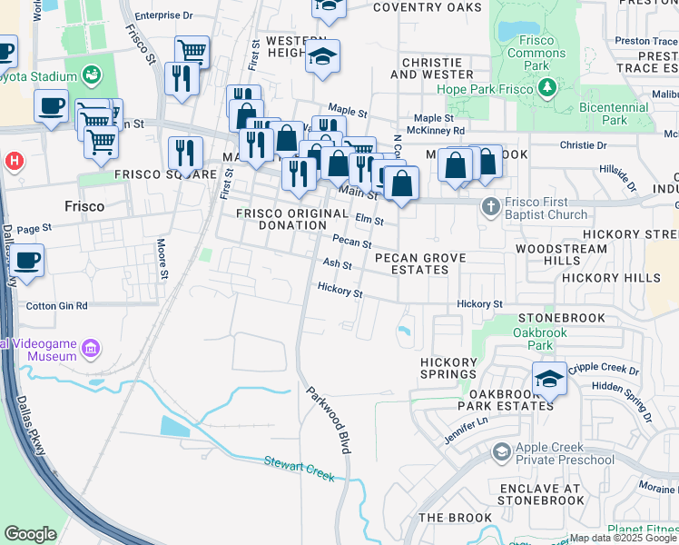 map of restaurants, bars, coffee shops, grocery stores, and more near 8560 6th Street in Frisco