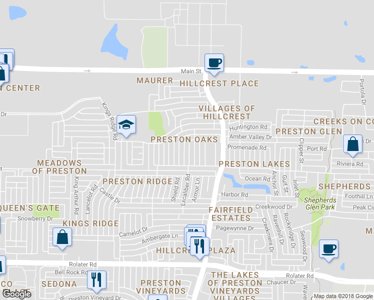 map of restaurants, bars, coffee shops, grocery stores, and more near 8204 Rincon Street in Frisco