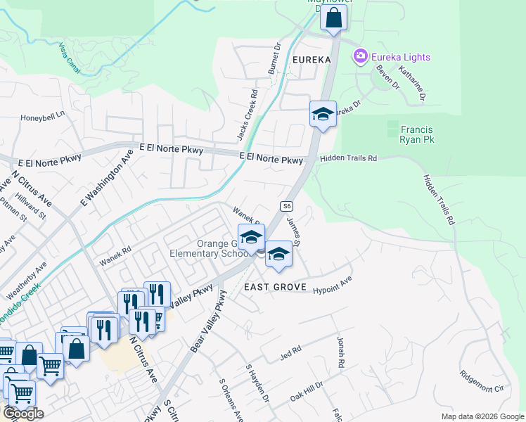 map of restaurants, bars, coffee shops, grocery stores, and more near 854 Socin Court in Escondido