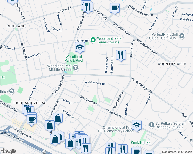 map of restaurants, bars, coffee shops, grocery stores, and more near 1325 Rock Springs Road in San Marcos