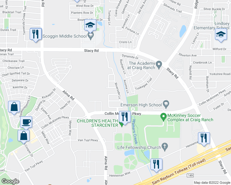 map of restaurants, bars, coffee shops, grocery stores, and more near 6700 Bermuda Avenue in McKinney