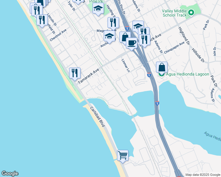 map of restaurants, bars, coffee shops, grocery stores, and more near 334 Date Avenue in Carlsbad