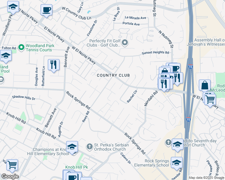 map of restaurants, bars, coffee shops, grocery stores, and more near 1960 McLees Court in Escondido