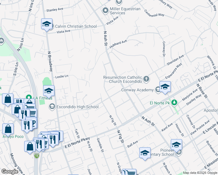 map of restaurants, bars, coffee shops, grocery stores, and more near 810 Jacaranda Place in Escondido