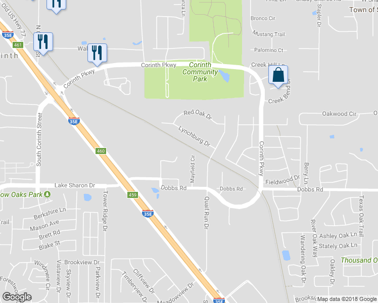map of restaurants, bars, coffee shops, grocery stores, and more near 2004 Mayfield Circle in Corinth
