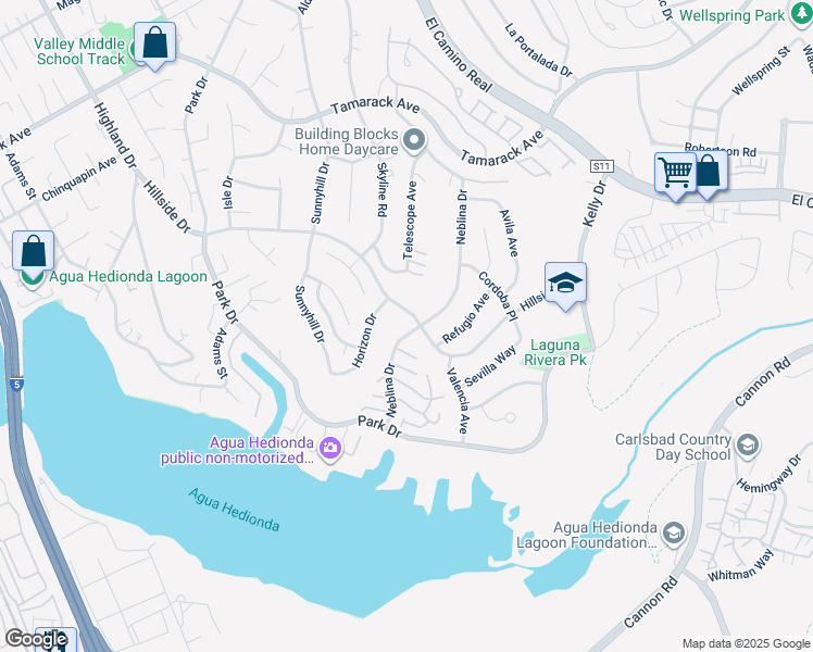 map of restaurants, bars, coffee shops, grocery stores, and more near 4795 Neblina Drive in Carlsbad