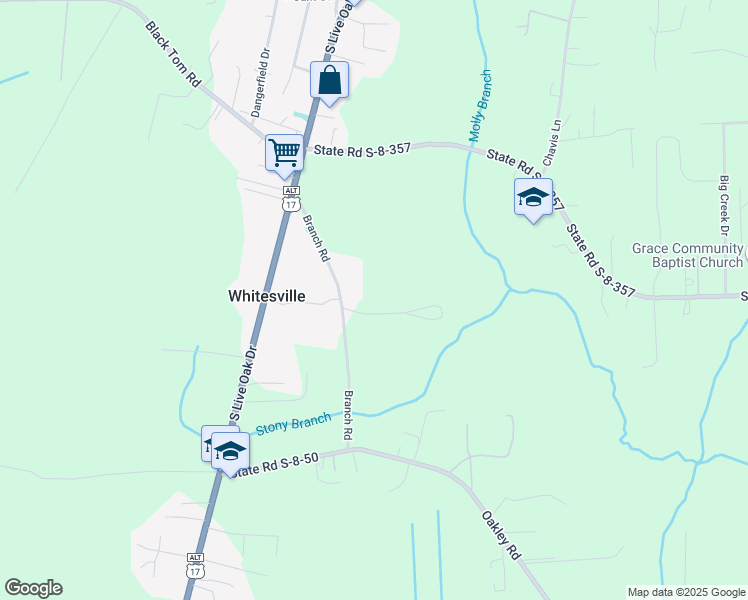 map of restaurants, bars, coffee shops, grocery stores, and more near 125 Rentiers Lane in Moncks Corner